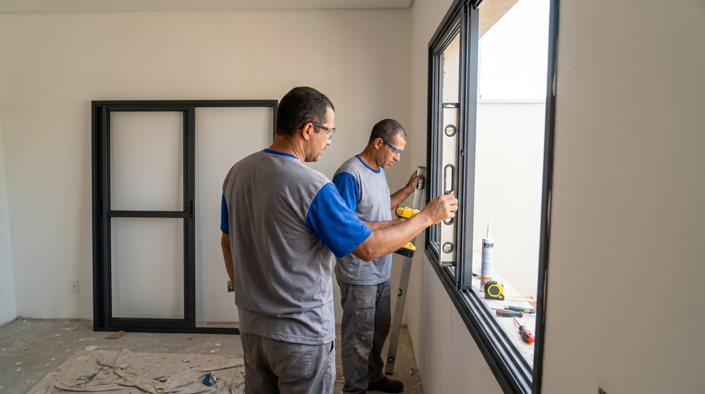 Esquadria de alumínio com porta ao fundo em Vitória-ES