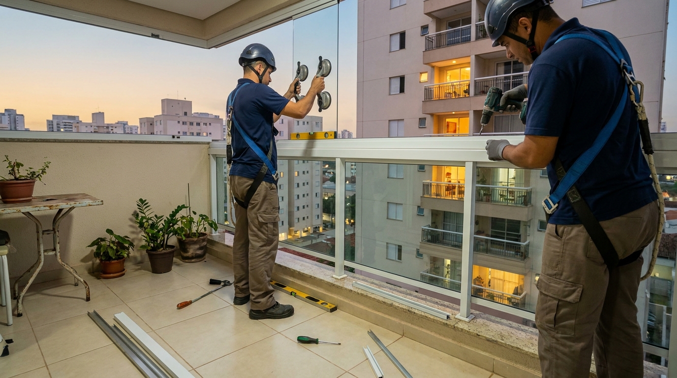 Cortina de vidro em terraço em Vitória-ES